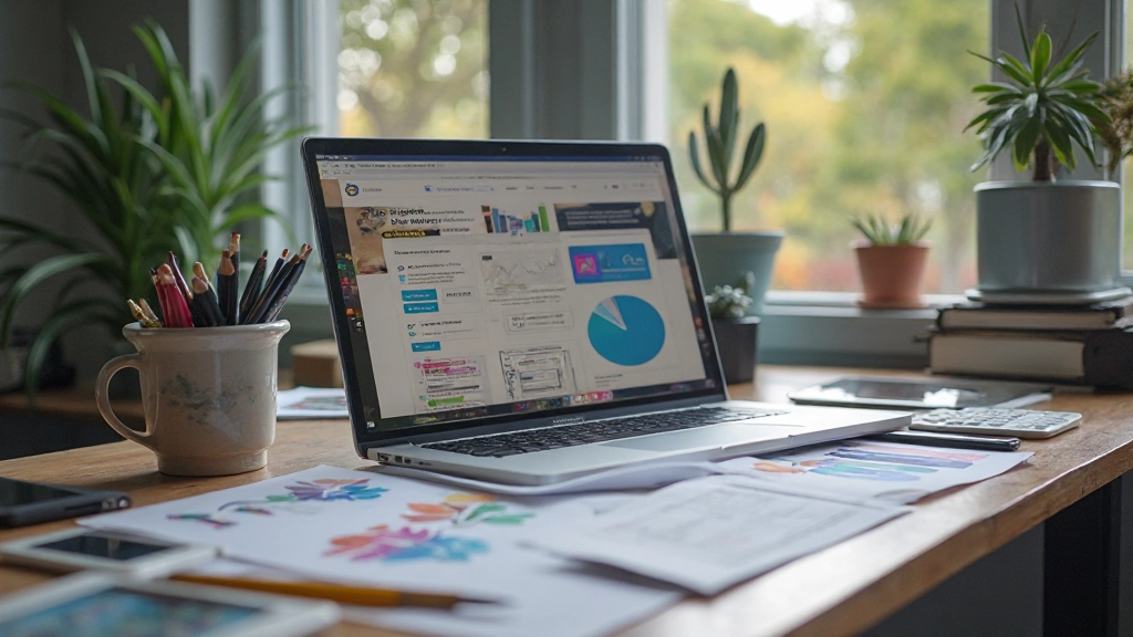 Webdesign Workspace mit Laptop und Designtools